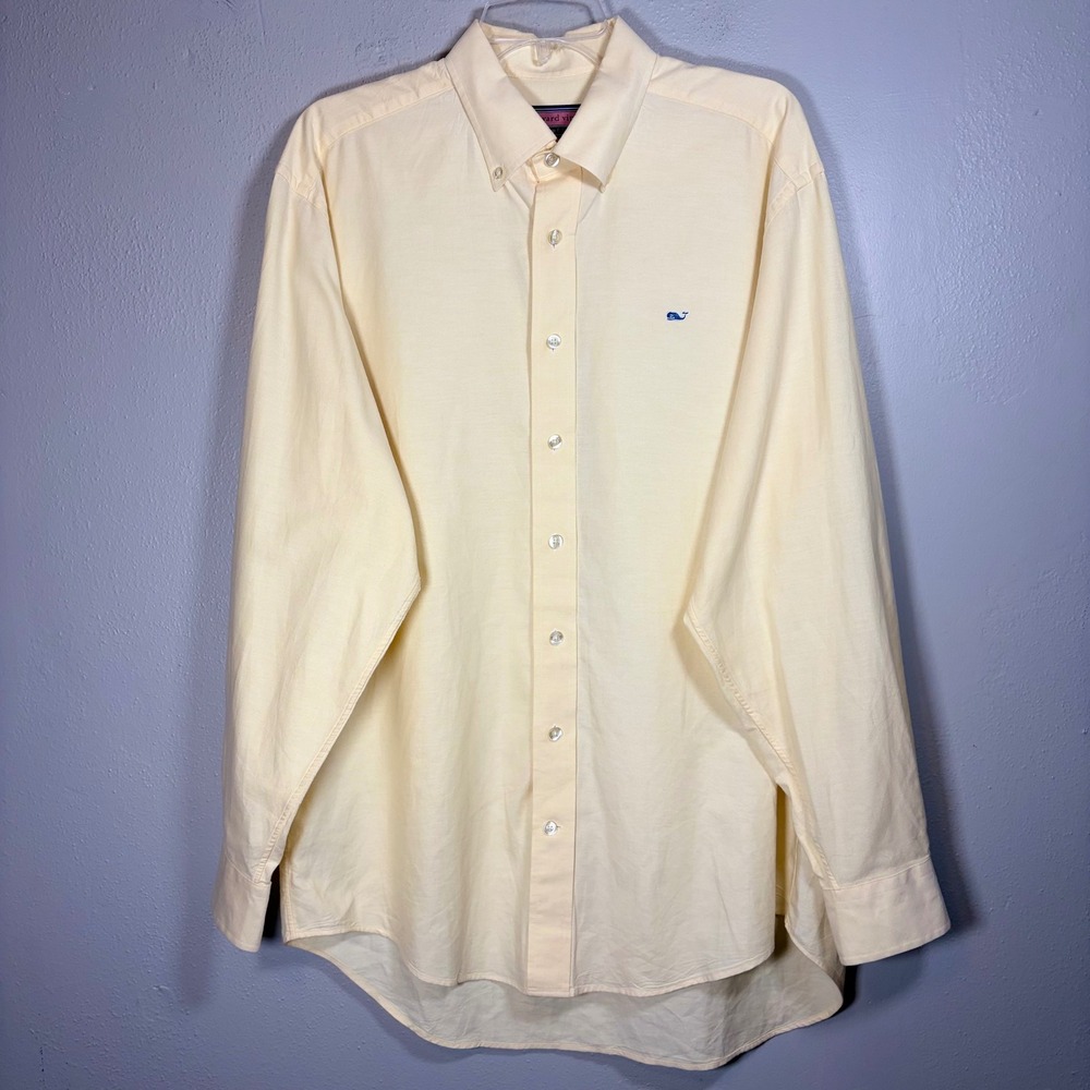 Vineyard Vines Mens Whale Shirt Yellow Oxford Cotton Button Down Size M